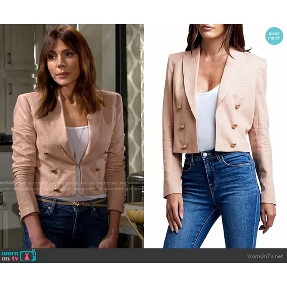 L'AGENCE Metallic Stripe Thread Crop Barbiecore Blazer - Picture 12 of 12